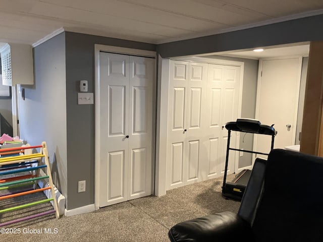 185 Butler St, Schenectady, NY 12303 - workout area featuring carpet and crown molding