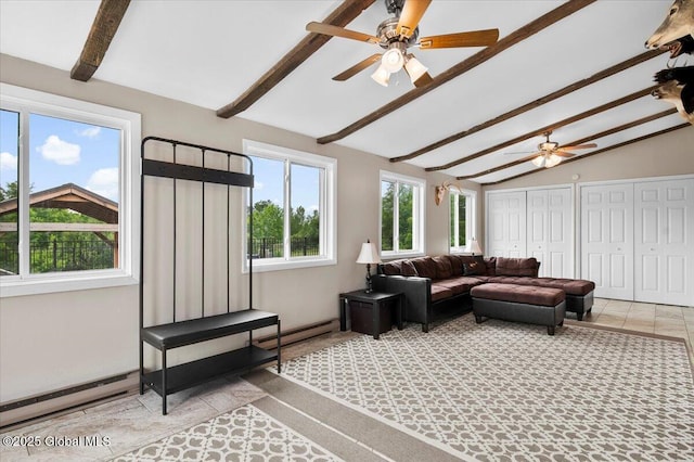 344 Fortsville Rd, Moreau, NY 12831 - living area with baseboard heating and ceiling fan