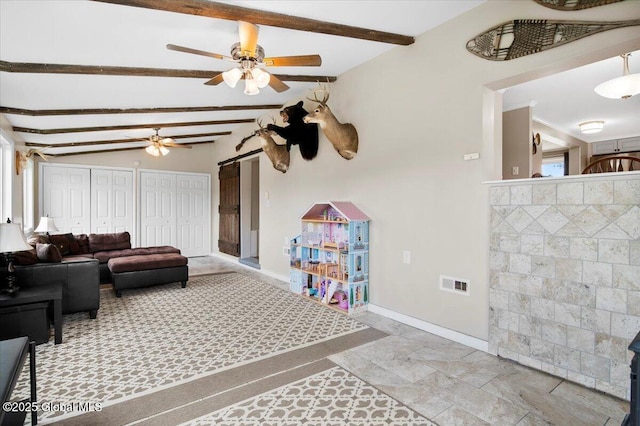 344 Fortsville Rd, Moreau, NY 12831 - living area with a ceiling fan and beam ceiling