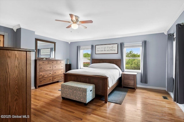 344 Fortsville Rd, Moreau, NY 12831 - bedroom with light wood finished floors, ornamental molding, and ceiling fan