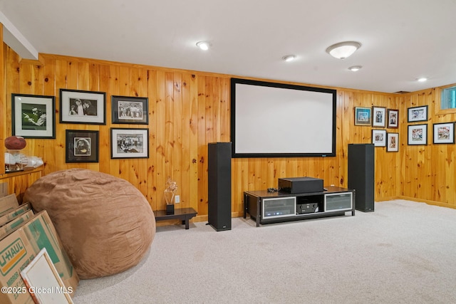 428 Ridgehill Rd, Guilderland, NY 12303 - carpeted home theater with wooden walls and recessed lighting