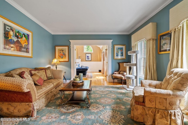 428 Ridgehill Rd, Guilderland, NY 12303 - living area featuring wood finished floors and crown molding
