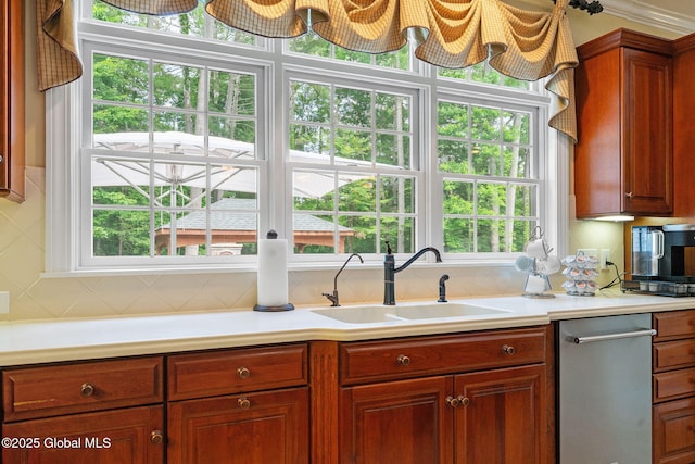 428 Ridgehill Rd, Guilderland, NY 12303 - kitchen with light countertops, dishwasher, and brown cabinets