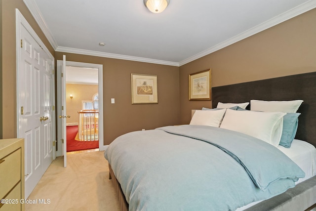 428 Ridgehill Rd, Guilderland, NY 12303 - bedroom featuring light carpet and ornamental molding