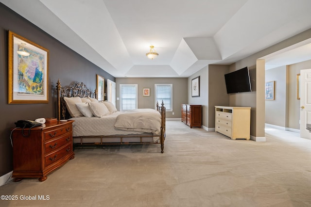 428 Ridgehill Rd, Guilderland, NY 12303 - bedroom with a tray ceiling and light carpet