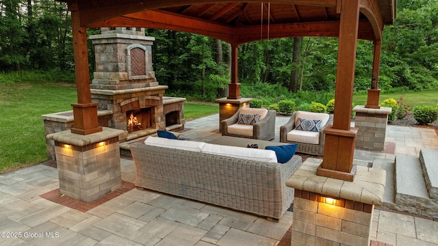 428 Ridgehill Rd, Guilderland, NY 12303 - view of patio / terrace featuring an outdoor living space with a fireplace and a gazebo