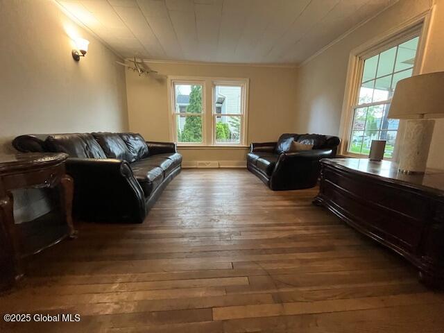27 Emery Ave, Colonie, NY 12205 - living room featuring crown molding and hardwood / wood-style floors