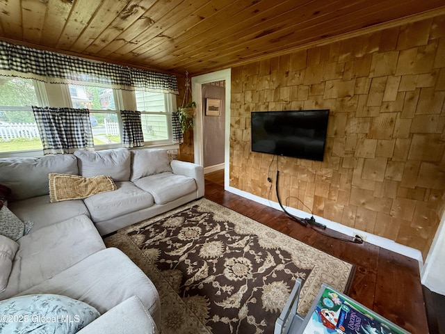 252 Main St, Hudson Falls, NY 12839 - living area featuring wood ceiling, wood-type flooring, and wooden walls