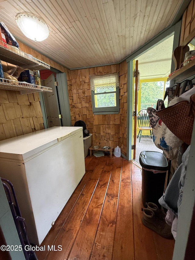 252 Main St, Hudson Falls, NY 12839 - washroom with hardwood / wood-style floors, wooden walls, and wooden ceiling