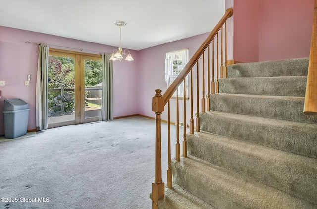20 Lafayette Park, Green Island, NY 12183 - staircase with plenty of natural light, carpet flooring, and a chandelier