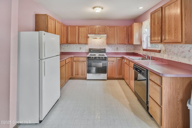 20 Lafayette Park, Green Island, NY 12183 - kitchen featuring white appliances, under cabinet range hood, light floors, and light countertops