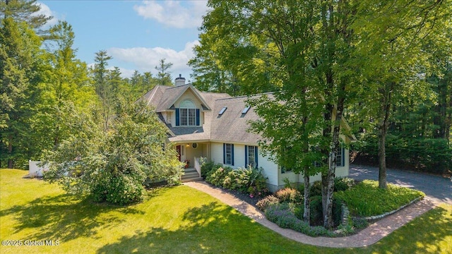 460 Grand Ave, Saratoga Springs, NY 12866 - view of front of property with a front lawn and a chimney