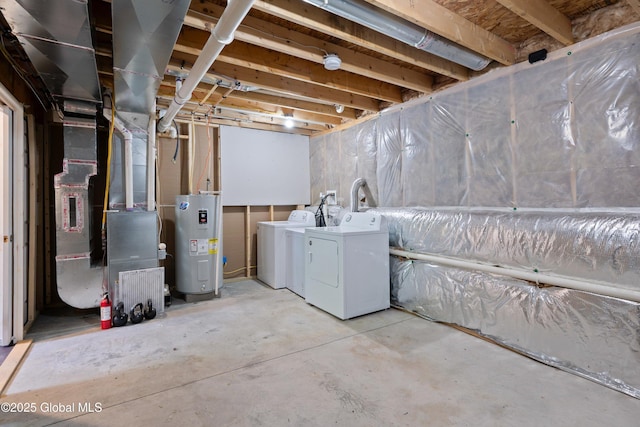30 W State St, Glens Falls, NY 12801 - unfinished below grade area with electric water heater, washer and dryer, and heating unit