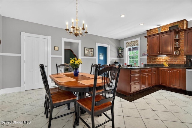 479 Loudon Rd, Colonie, NY 12211 - dining room with light tile patterned floors, a chandelier, and recessed lighting