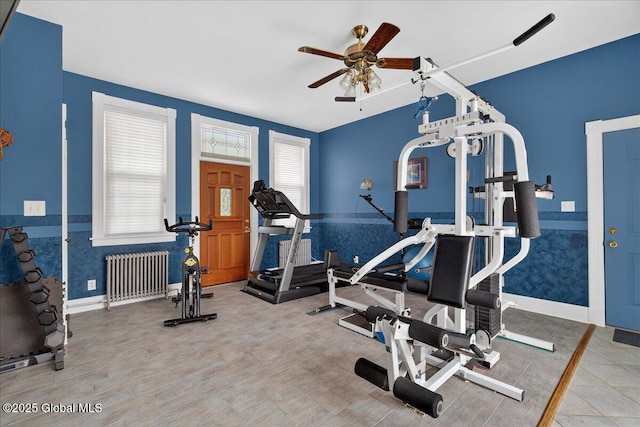 479 Loudon Rd, Colonie, NY 12211 - exercise room with radiator, ceiling fan, and wood finished floors