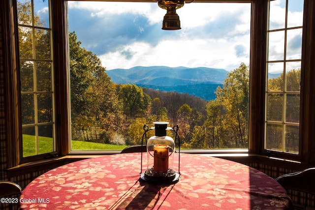 42 Stanton Rd, Jackson, NY 12873 - dining area with a mountain view, plenty of natural light, and a view of trees
