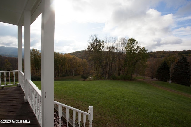 42 Stanton Rd, Jackson, NY 12873 - view of green lawn with covered porch and a view of trees