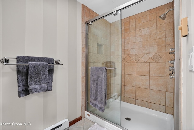 1560 Division St, Charlton, NY 12010 - bathroom featuring a shower stall and tile patterned floors