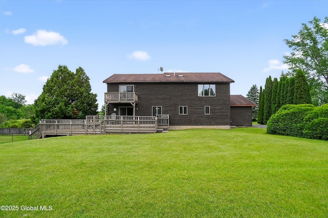 1560 Division St, Charlton, NY 12010 - back of house featuring a yard, a balcony, and a wooden deck