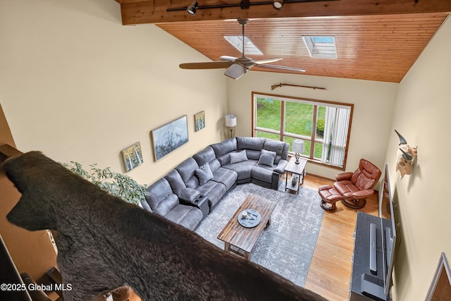 1560 Division St, Charlton, NY 12010 - living area featuring wooden ceiling, wood finished floors, and a ceiling fan