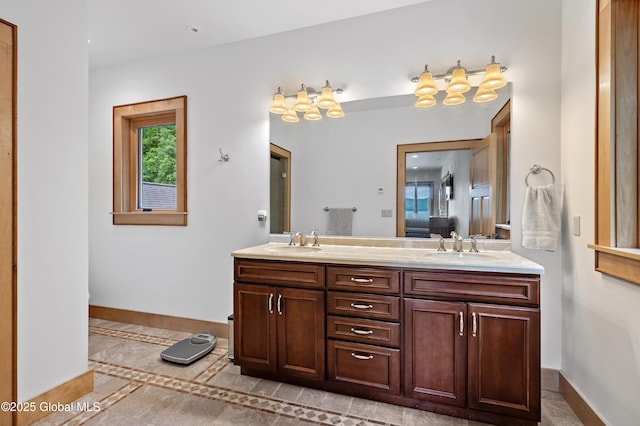 555 Trout Lake Rd, Bolton, NY 12824 - full bathroom featuring double vanity and inlaid floor details