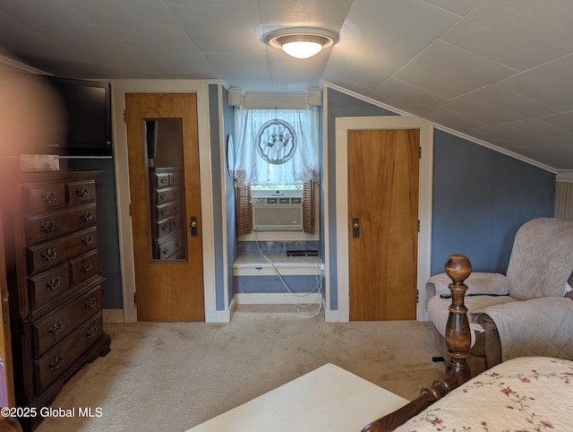 19 High St, Fort Plain, NY 13339 - carpeted bedroom with lofted ceiling, cooling unit, and ornamental molding