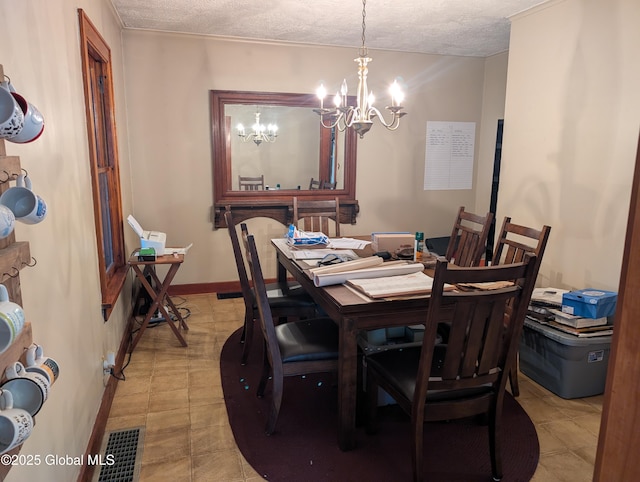 19 High St, Fort Plain, NY 13339 - dining space featuring a chandelier, a textured ceiling, and light tile patterned floors