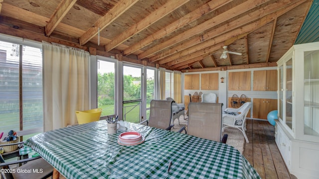 19 High St, Fort Plain, NY 13339 - sunroom featuring outdoor dining area, ceiling fan, and vaulted ceiling
