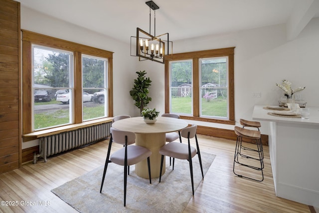 11 River St, Stamford, NY 12167 - dining area featuring radiator, healthy amount of natural light, light wood-style flooring, and a chandelier