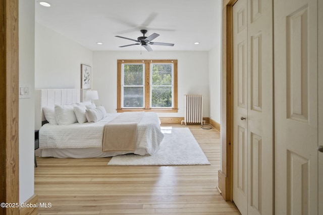 11 River St, Stamford, NY 12167 - bedroom featuring radiator, light wood finished floors, recessed lighting, and ceiling fan