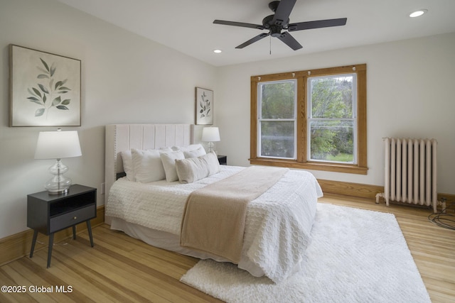 11 River St, Stamford, NY 12167 - bedroom featuring radiator, light wood-style flooring, recessed lighting, and ceiling fan