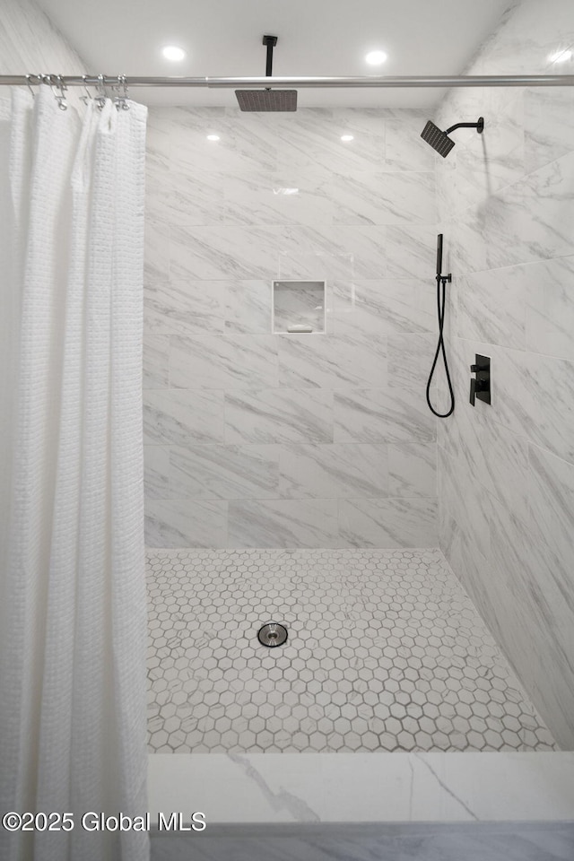 11 River St, Stamford, NY 12167 - bathroom with a shower with shower curtain and recessed lighting