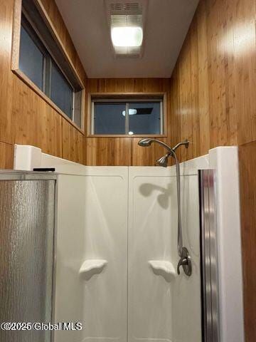 17 W St, Fort Plain, NY 13339 - full bathroom with a stall shower and wooden walls