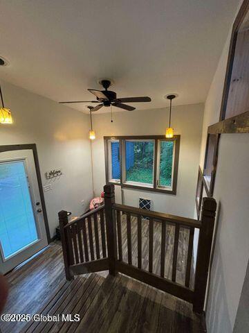 17 W St, Fort Plain, NY 13339 - stairs with wood finished floors and ceiling fan
