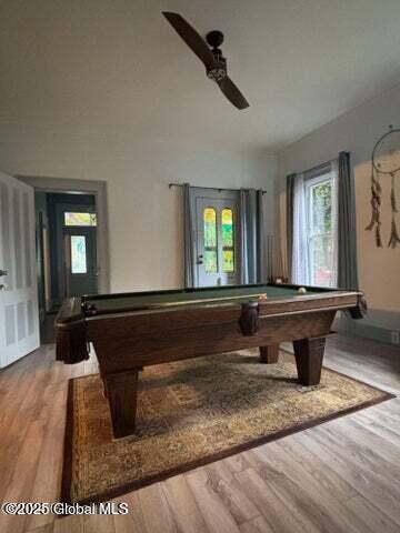 17 W St, Fort Plain, NY 13339 - game room with billiards table, a ceiling fan, and wood finished floors
