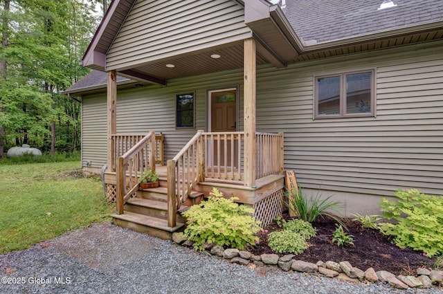 349 Methodist Farm Rd, Sand Lake, NY 12018 - entrance to property featuring roof with shingles and a lawn