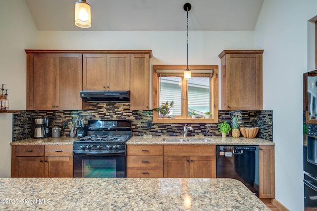 349 Methodist Farm Rd, Sand Lake, NY 12018 - kitchen with black appliances, under cabinet range hood, and light stone countertops