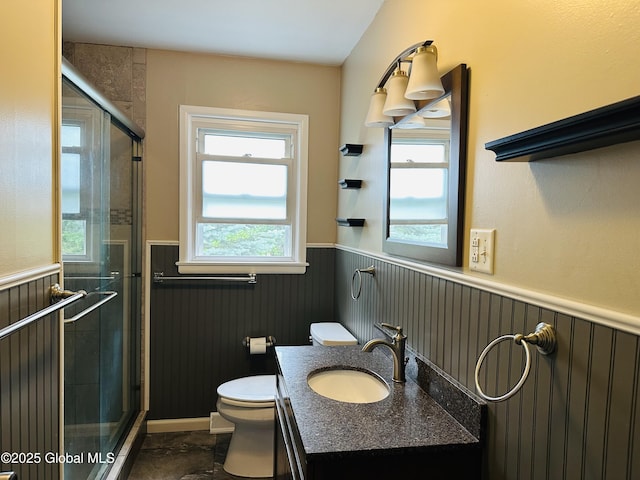 10 Spruce St, Hudson Falls, NY 12839 - full bath featuring a wainscoted wall, vanity, and a shower stall