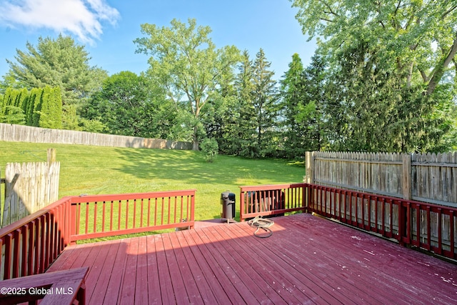 5 Bridgewood Ln, Watervliet, NY 12189 - wooden terrace with a fenced backyard and view of wooded area