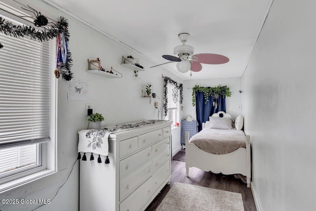75-77 S 3rd St, Hudson, NY 12534 - bedroom with multiple windows, dark wood-style floors, ornamental molding, and ceiling fan
