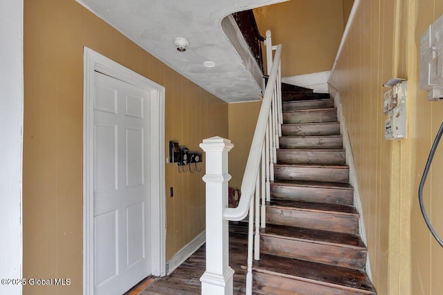 75-77 S 3rd St, Hudson, NY 12534 - stairs with wooden walls and wood finished floors