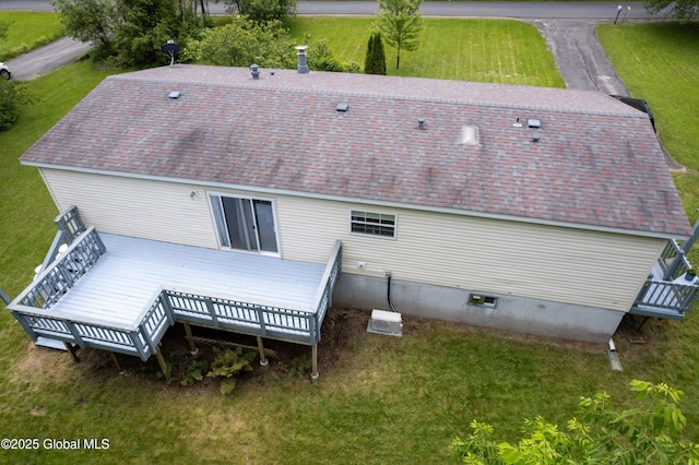 114 Burdick Rd, Johnstown, NY 12078 - rear view of property featuring a yard, a wooden deck, and roof with shingles
