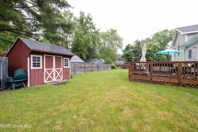 20 Quarry Circle Way, Kingsbury, NY 12839 - fenced backyard featuring a storage shed and a deck