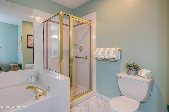 125 Bridgewood Ln, Colonie, NY 12189 - full bathroom featuring a garden tub, a shower stall, and marble look tile flooring