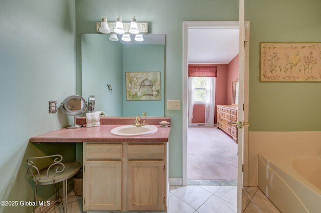 125 Bridgewood Ln, Colonie, NY 12189 - bathroom with vanity, a bath, and tile patterned floors