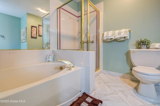 125 Bridgewood Ln, Colonie, NY 12189 - full bathroom with a stall shower, a bath, and marble finish flooring
