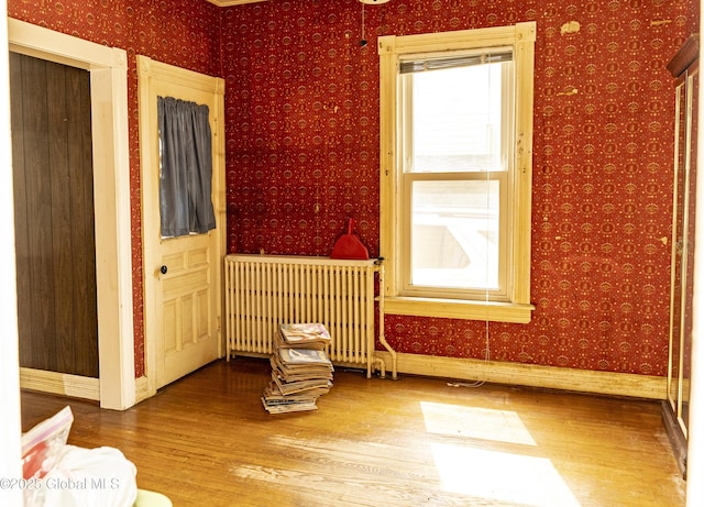 53 Broad St, Catskill, NY 12414 - spare room with radiator heating unit, wallpapered walls, and wood finished floors
