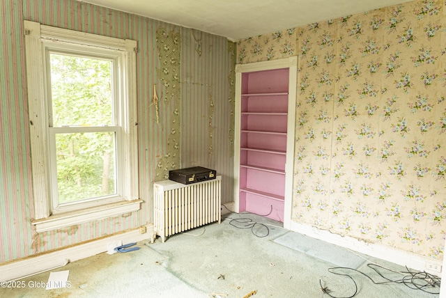 53 Broad St, Catskill, NY 12414 - unfurnished room with radiator, wallpapered walls, and carpet floors