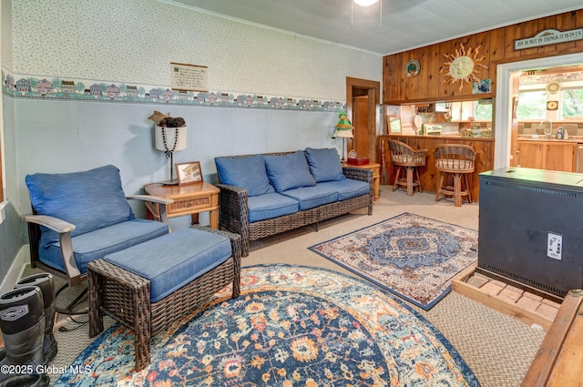 448 State Highway 334, Johnstown, NY 12095 - carpeted living room with crown molding and wallpapered walls