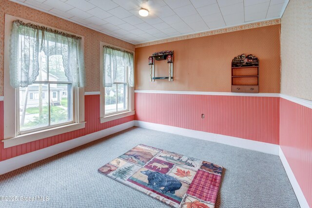 448 State Highway 334, Johnstown, NY 12095 - unfurnished room with wainscoting, wallpapered walls, and carpet flooring